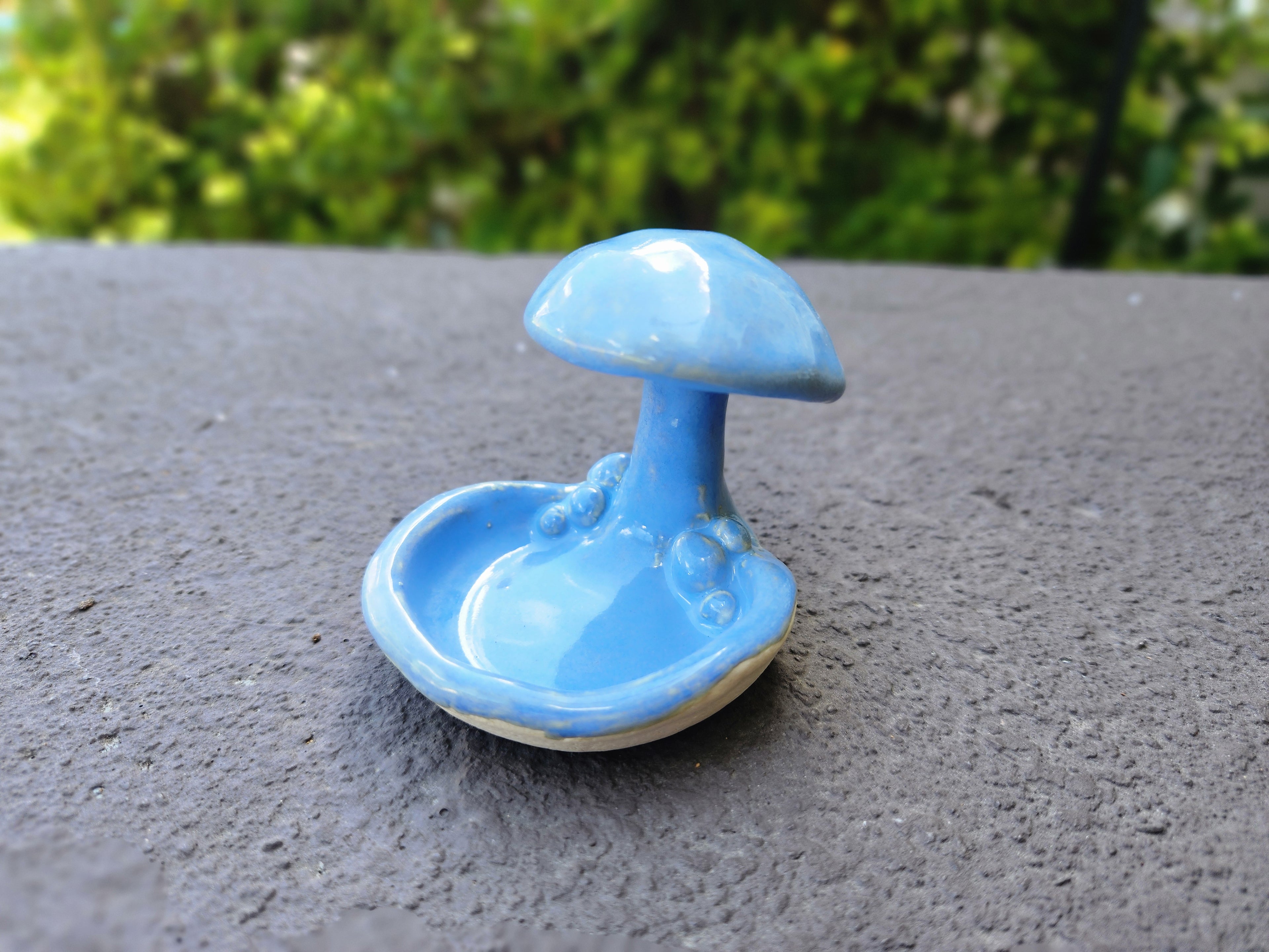 Blue ceramic mushroom ring dish