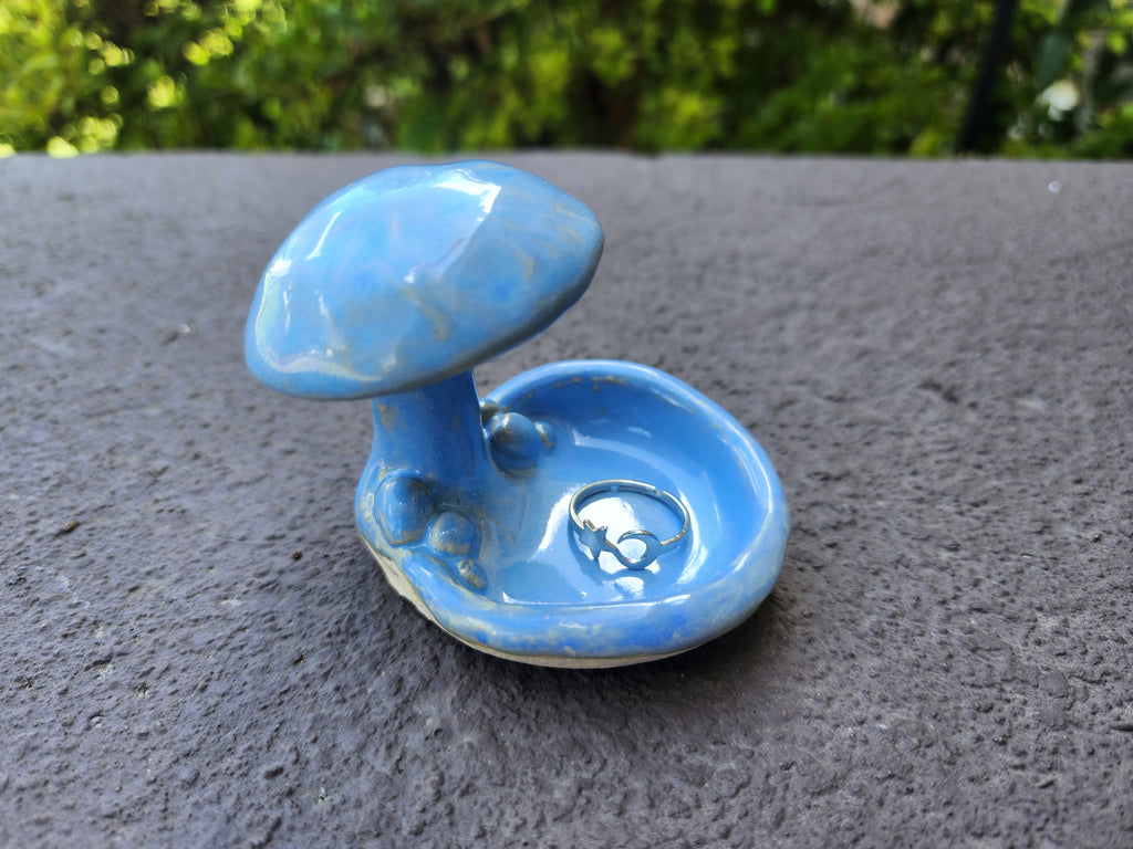 Blue ceramic mushroom ring dish