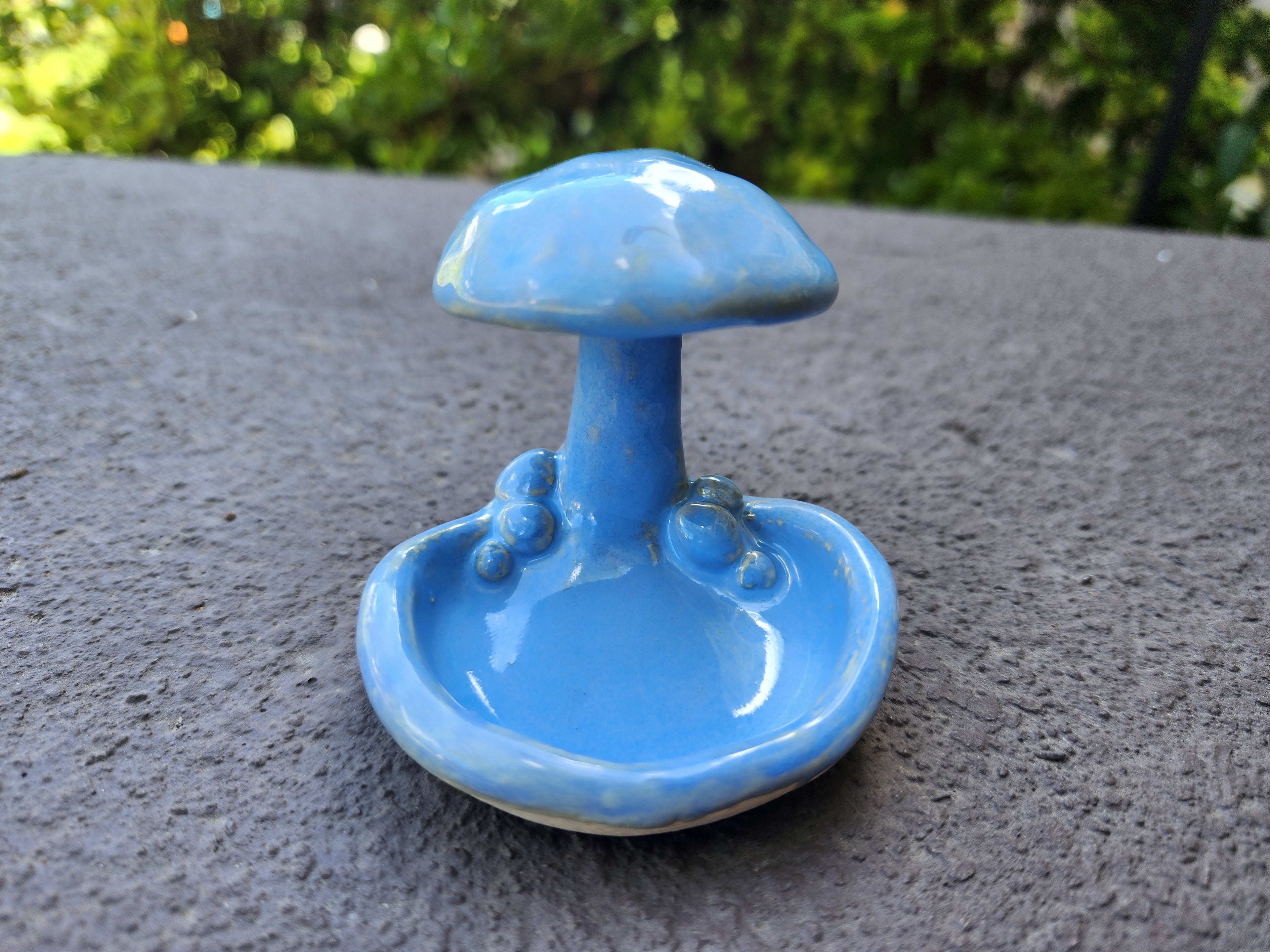 Blue ceramic mushroom ring dish