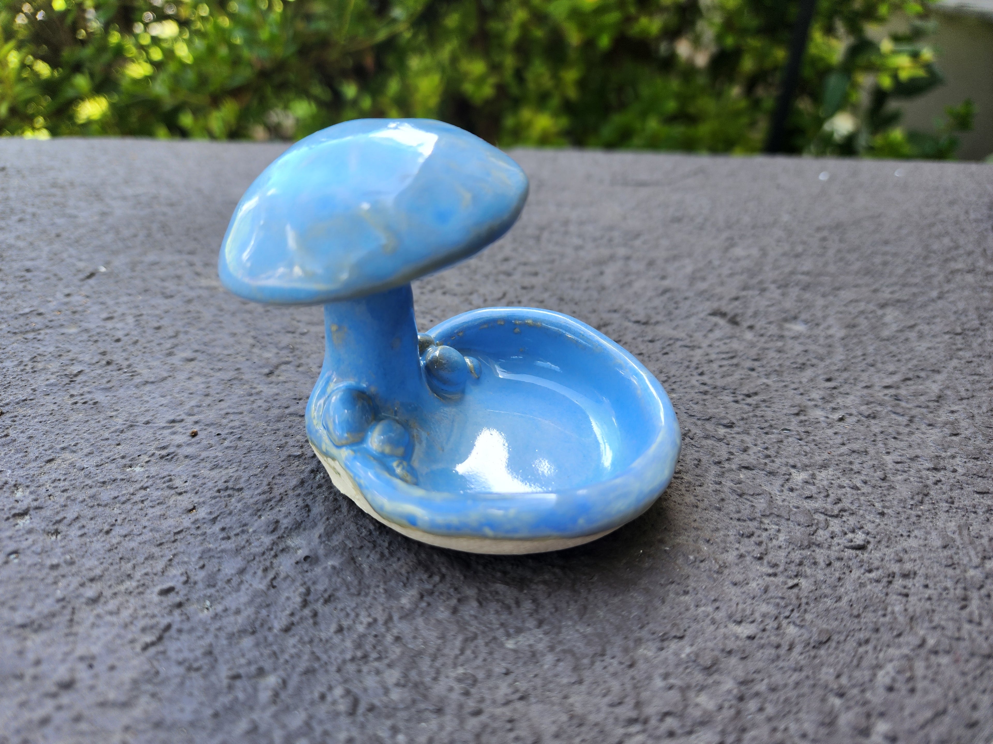 Blue ceramic mushroom ring dish